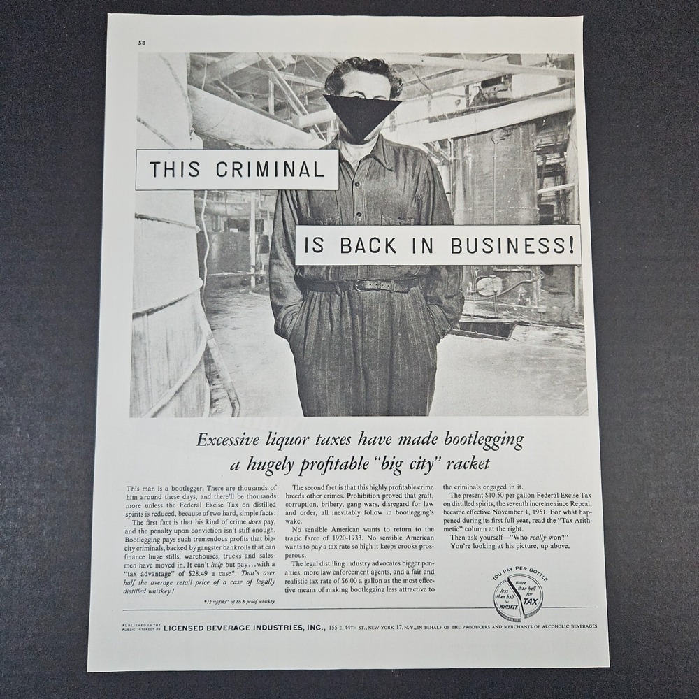 1953 Licensed Beverage Industries Inc‎ Vintage Print Ad Liquor Taxes Bootlegging